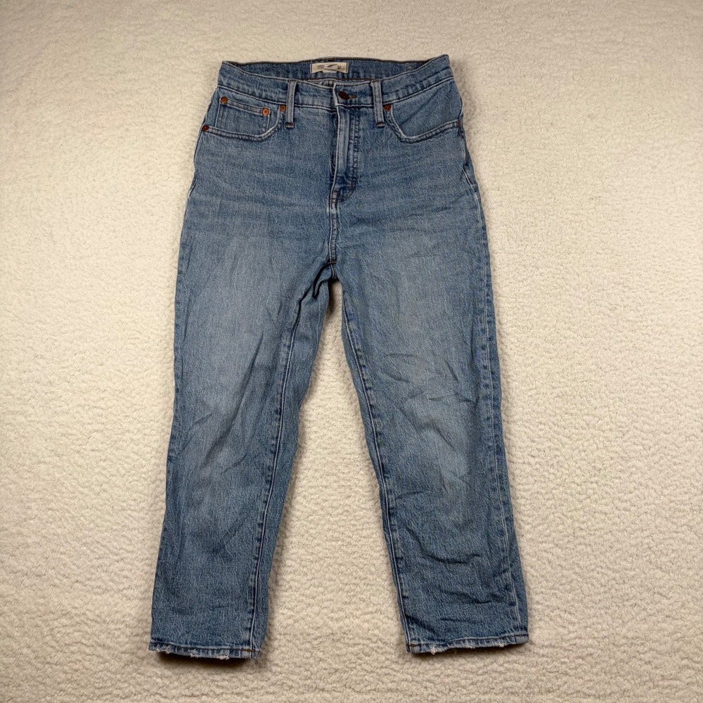 Madwell Classic Straight Jeans Womens High Rise Petite 26P Blue Denim Minimalist